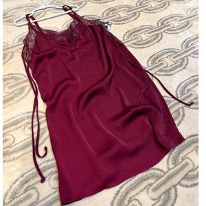 NWT Red/Maroon Satin Lace Chemise Slip Dress